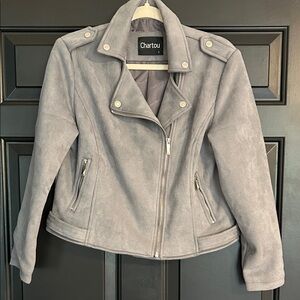 Chartou Women's Suede Gray Leather Jacket